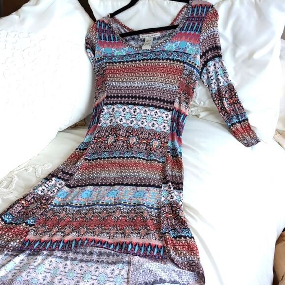 American rag Multicolored Mix Pattern-Midi front /Maxi back Dress - Picture 6 of 8